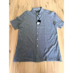 Bugatchi Mens XL Short Sleeve Button Up Collared Shirt Gray Soft New With Tags